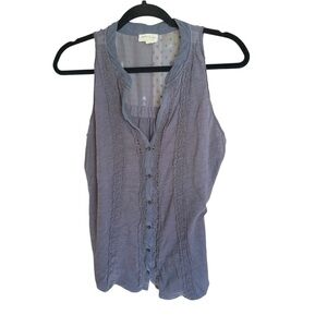 Anthropologie Meadow Rue Cottagecore Lace Trim‎ Button Sleeveless Top Gray M